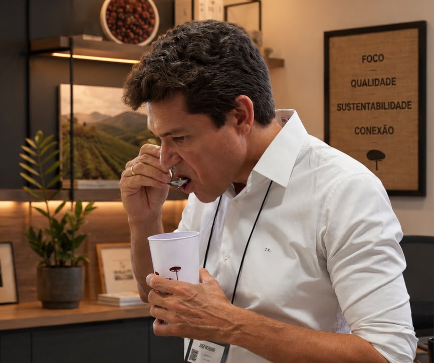 José Rezende avaliando o aroma de um café em prova